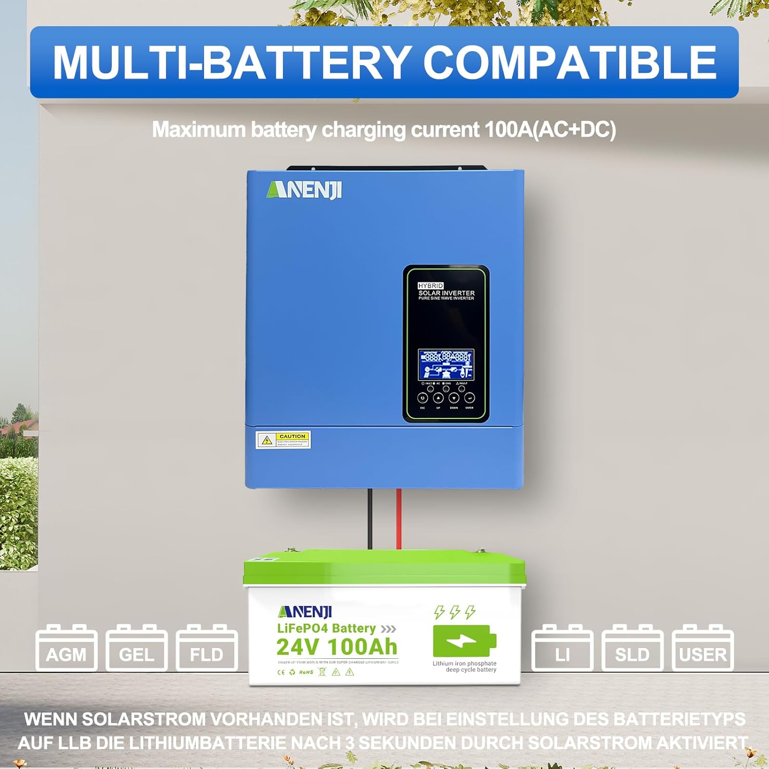 3000W Hybrid Inverter, 24Vdc to 110Vac Solar Inverter Charger Built-in 80A MPPT Controller, Pure Sine Wave PV Power Converter, Supports Battery-Less or AGM Lithium Battery