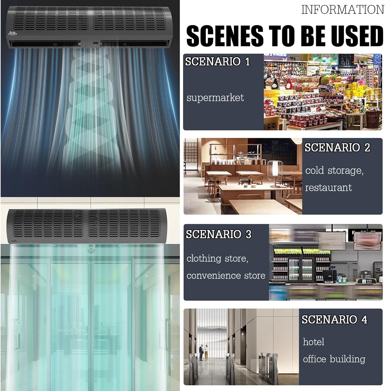 Air Curtain,Commercial Silent Door Air Curtain Machine, Energy-Saving Remote Control Black, Available in 1.5/1.8/2 Meters(0.6m)