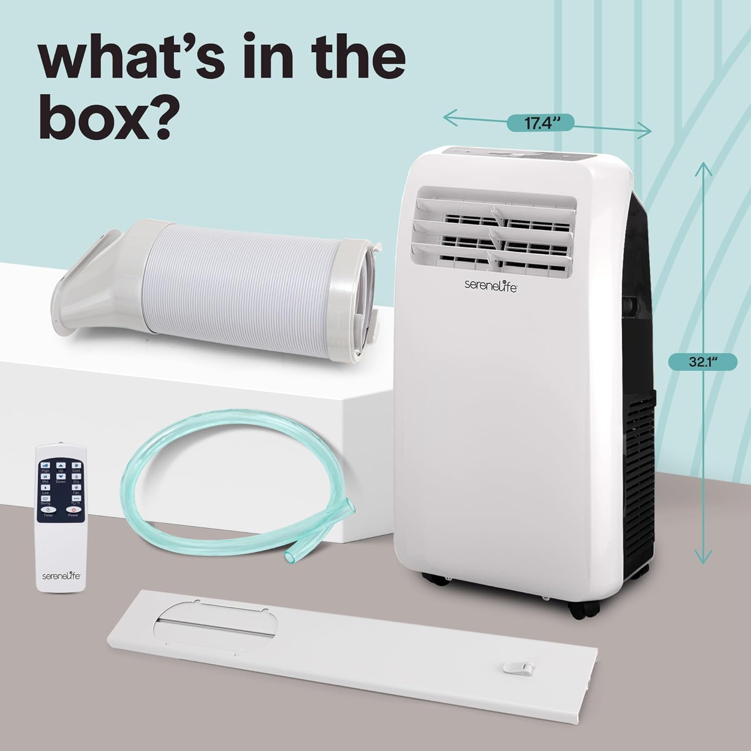 SereneLife Small Air Conditioner Portable 12,000 BTU with Built-in Dehumidifier - Portable AC unit for rooms up to 550 sq ft - Remote Control, Window Mount Exhaust Kit