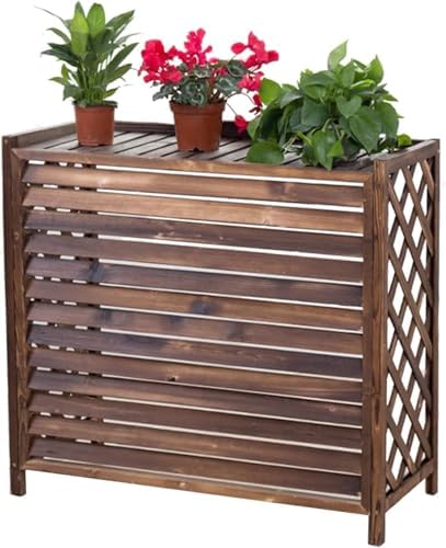 Solid Wood Garden Fence Air Conditioner Cover Decorative Privacy Fence Screen Trellis Design Outdoor Enclosure for Climbing Plants Trash Can Flower Rack Conditioning Shell Blinds(85x35x80cm)