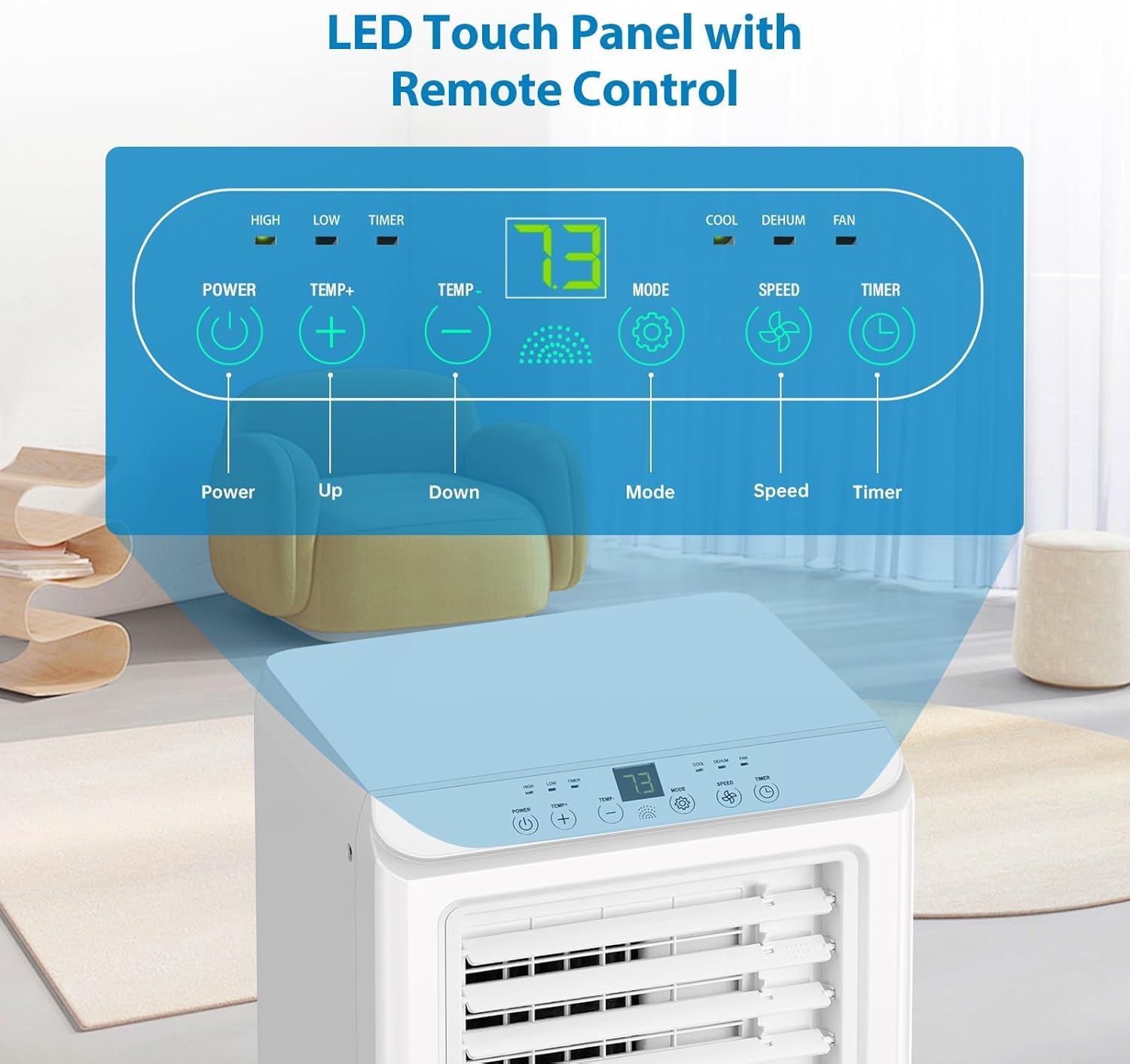 Portable Air Conditioners 8000 BTU, Remote Control AC Unit with 24H Timer, Low Noise & Energy Saving for Rooms Up to 350 Sq.Ft, Dorm, Office, Bedroom, White