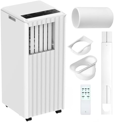 8,000 BTU Portable Air Conditioner - 3-In-1 Cooling Unit with Dehumidifier & Fan for Rooms Up to 350 Sq.Ft, Includes 24H Timer & Casters, Compact AC for Home/Office, White