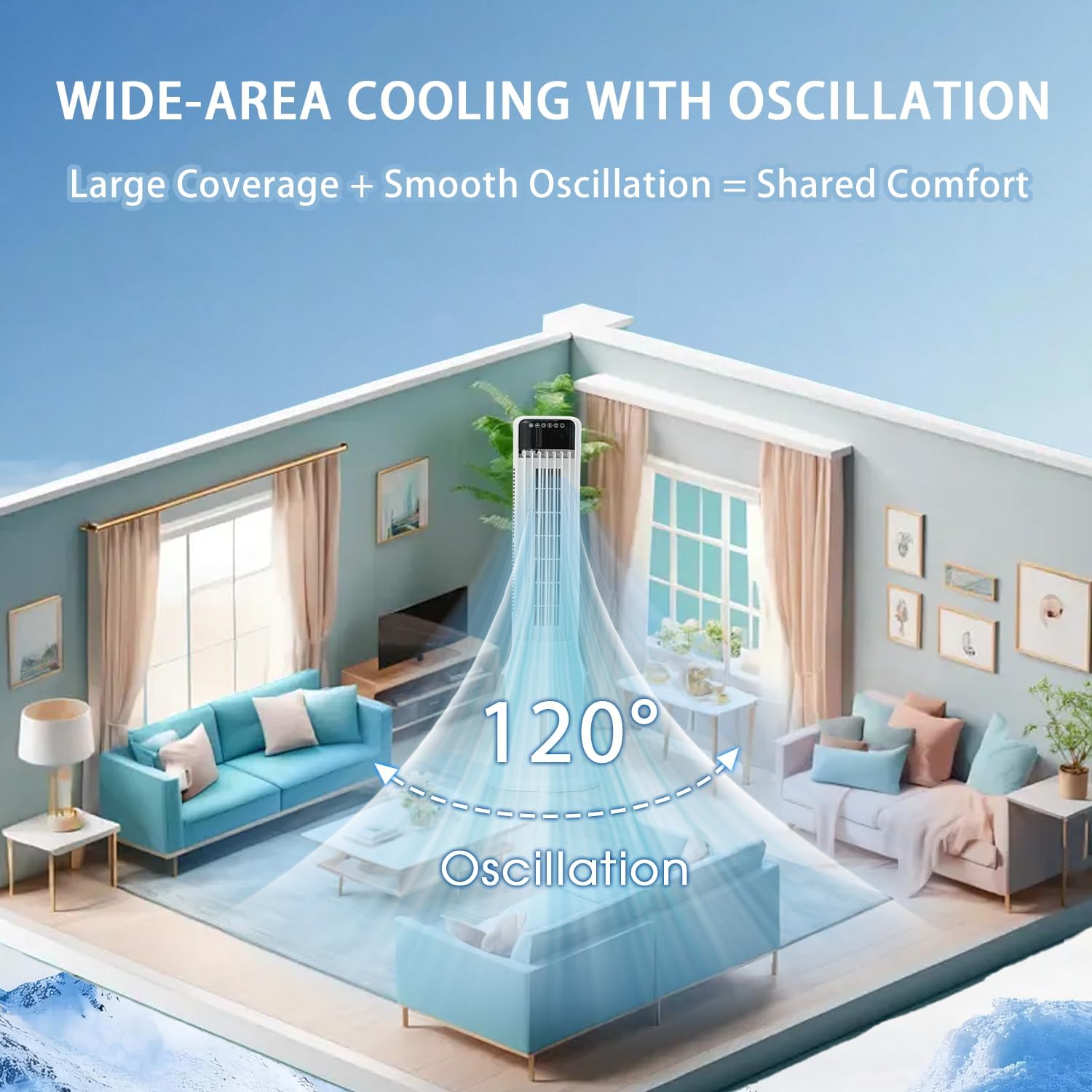 Swamp Cooler Air Conditioner Portable, 41in Tower Standing Fan 120° Oscillating Bladeless Evaporative Air Cooler with Removable Water Tank, 4 Ice Packs, 24h Timer, Auto-off for Bedroom Garage Outdoor