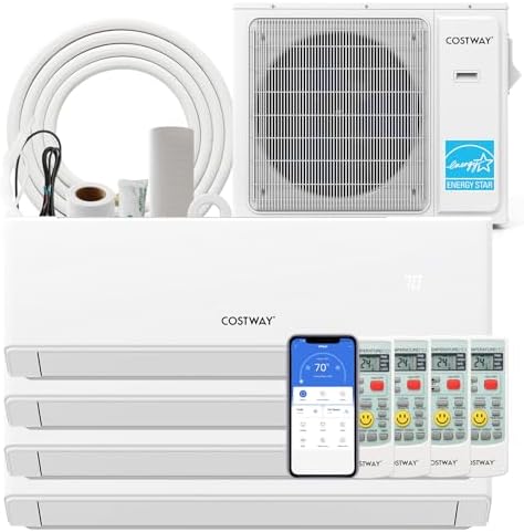 COSTWAY 30k Quad 4 Zone Mini Split Air Conditioner, 23 SEER2, 7k+9k+9k+9k BTU, 208-230V, Wifi Enabled Multi Zones Mini Split AC Heat Pump Full Set, Ductless Energy Star