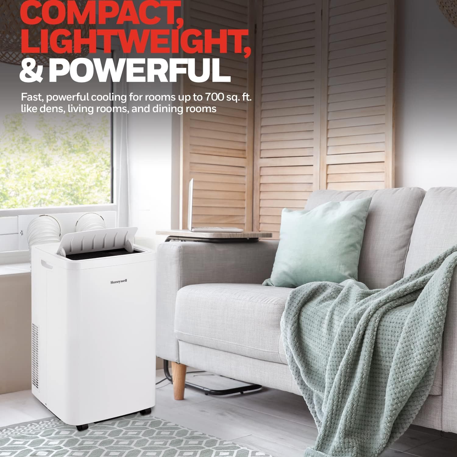 Honeywell 14,500 BTU Portable Air Conditioner for Rooms up to 700 Sq Ft, with Dual Hose & 101 Pint Dehumidifier, Includes Remote Control and Window Kit, HW4CEDAWW0, White (10,000 BTU SACC)