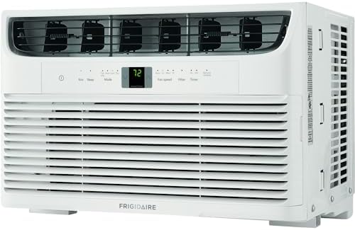 Frigidaire 6,000 BTU Window Air Conditioner & Dehumidifier, 115V, Cools up to 250 Sq. Ft. for Apartment, Dorm Room & Small/Medium Rooms, with Remote Control, Programmable Timer, and Sleep Mode, White