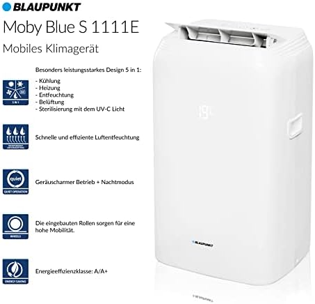 Blaupunkt Moby Blue G 111E (Mod. '21), mobile air conditioner local air conditioner, EU energy class A/A +, white, cold (3.2 kW / 11 kBTU), heating (2.9 kW / 10 kBTU), UV function, dehumidification,