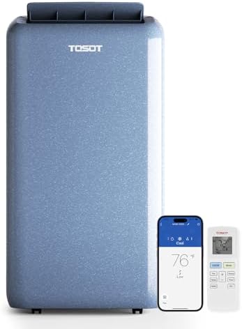 TOSOT 14,000BTU (9,600 BTU SACC) Wifi Portable Air Conditioner with Heating Mode, Cooling, Dehumidifier, Fan, Auto Swing, 24H Timer, for Large Rooms Up to 600 sq ft, AOMI Series, Steel Blue