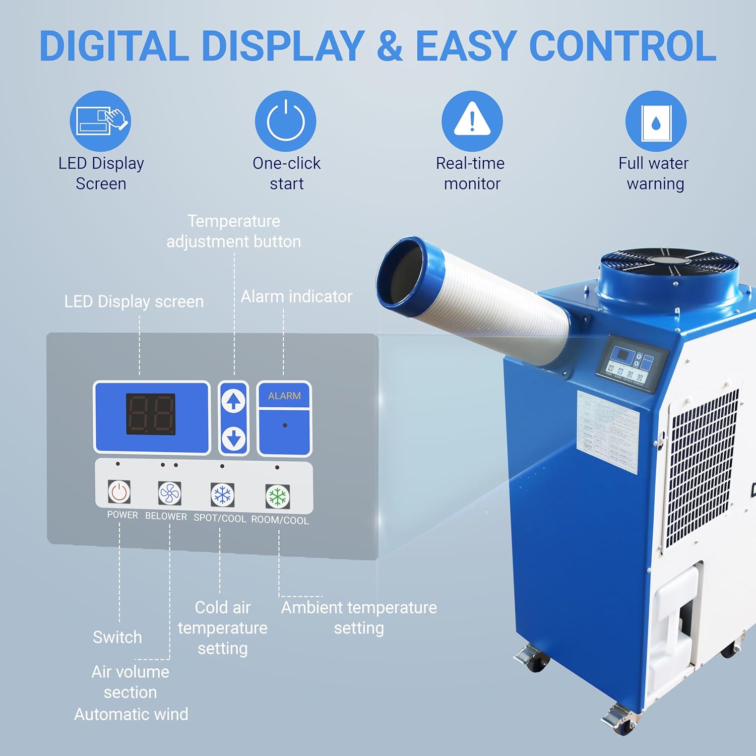 11900BTU/H Portable Air Conditioner Industrial Grade Portable Mobile Spot Cooler for Temporary Outdoor Events Industrial Air Conditioner with 3.7Gal Water Tank Single Duct 1.4KW 220V