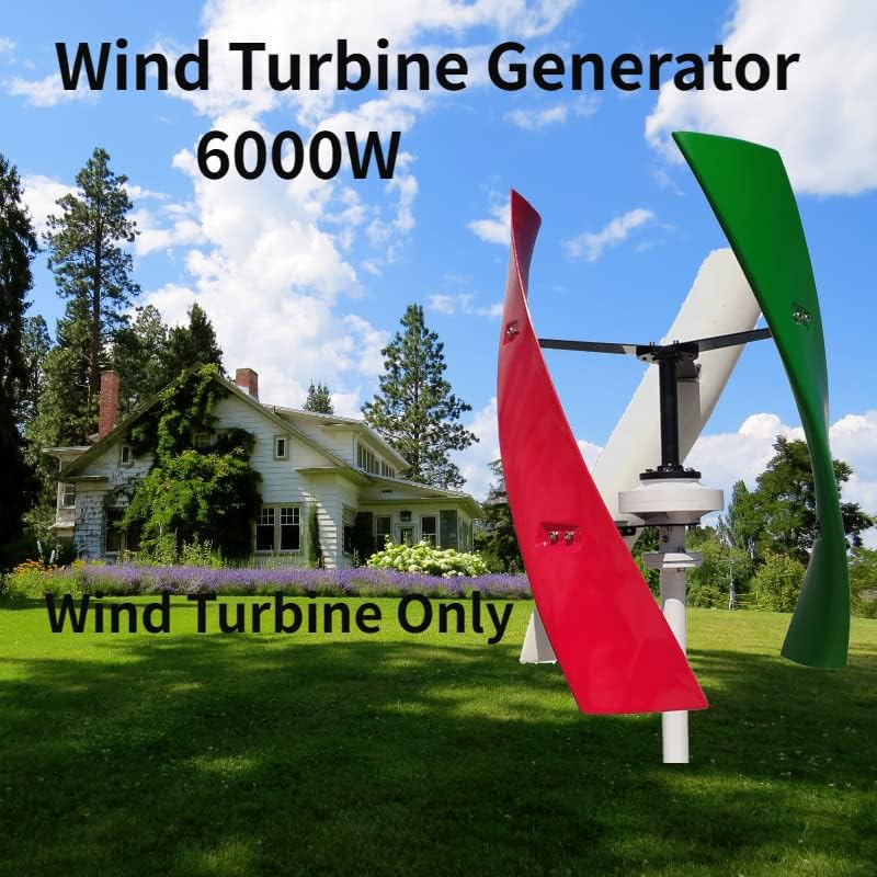 Wind Turbine, 6000W Vertical Axis Energy Windmill Wind Turbine Generator 12V 24V 48V with MPPT Hybrid Controller for Homeuse(Option 2,RED_48V)