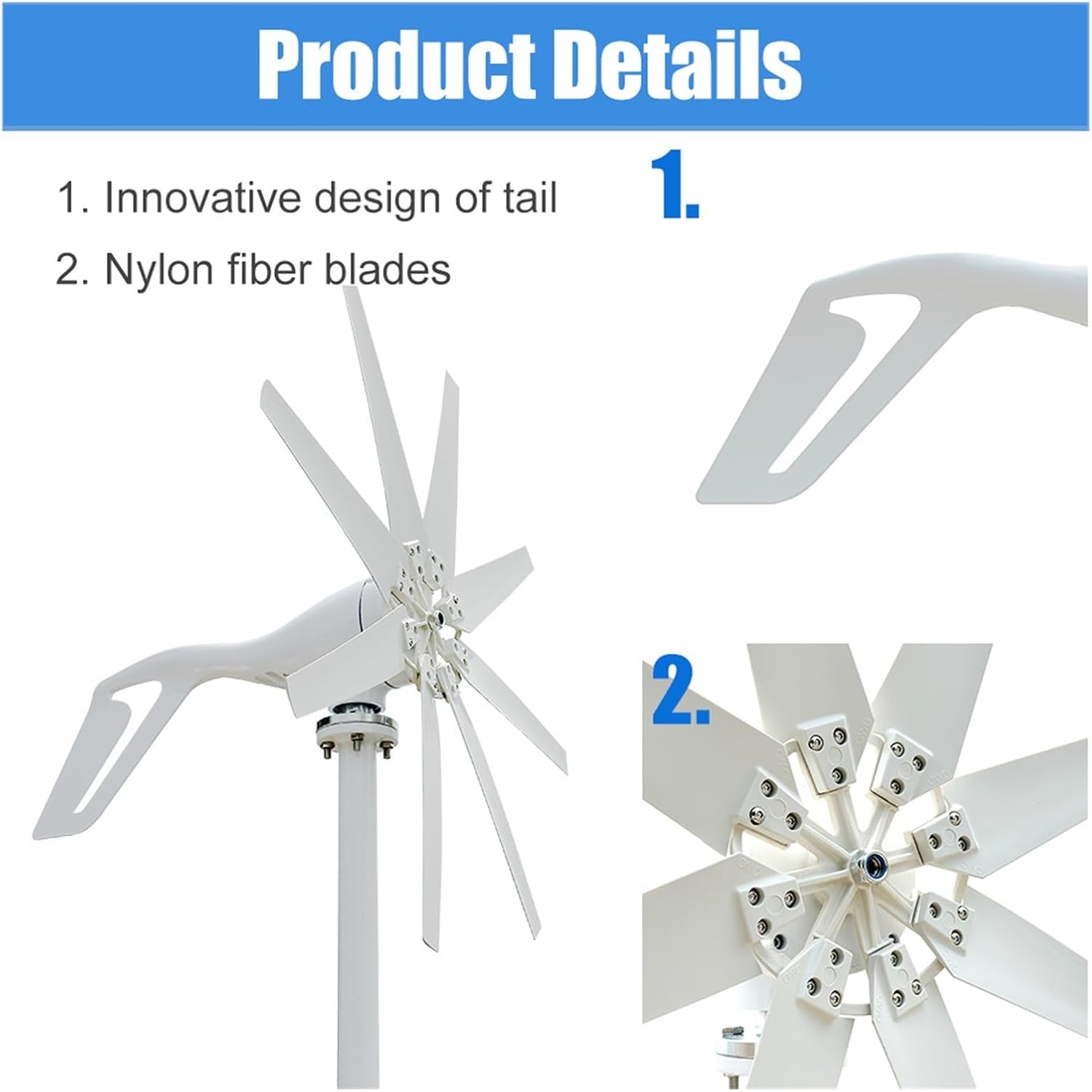 High Efficiency 2000W Horizontal Axis Wind Turbine Windmill 12V 24V 48V Free Energy Permanent Magnet Generator Home Appliance Industrial Energy(with MPPT Charger,12V)