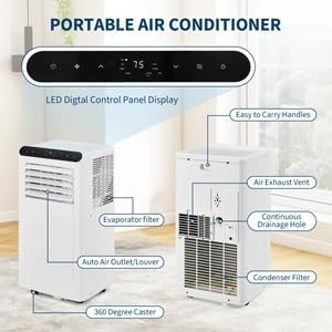 10000BTU Portable Air Conditioners w/Remote/LED Control, Free Stand Cooling Portable AC Unit for Room up to 450 sq. ft, 3-in-1 AC (Cool, Fan, Dehumidifier), 24Hrs Timer,Quiet Sleep Mode(45dB)