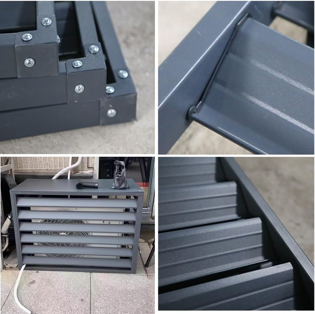 Air Conditioner Cover Aluminum Louvered Frame Flower Shelf Decorative Balcony, For Outside Units Hide Heat Pumps Shelf Plant Storage Weather Resistant(110*80*60cm)