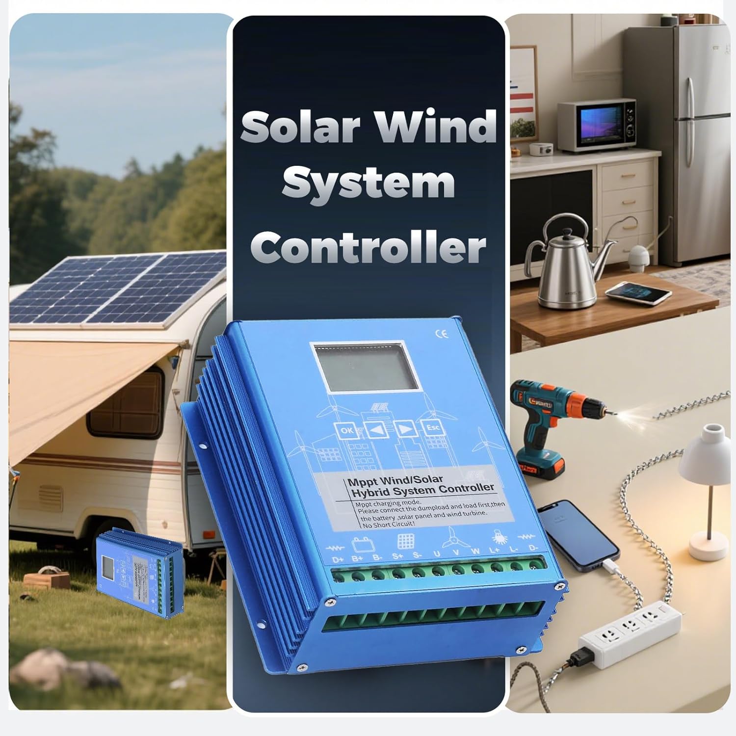1000W Solar Wind Controller Solar Wind Power Controller Solar and Wind Charge Controller Wind/Solar Hybrid System Controller 1000W-24/48VAuto