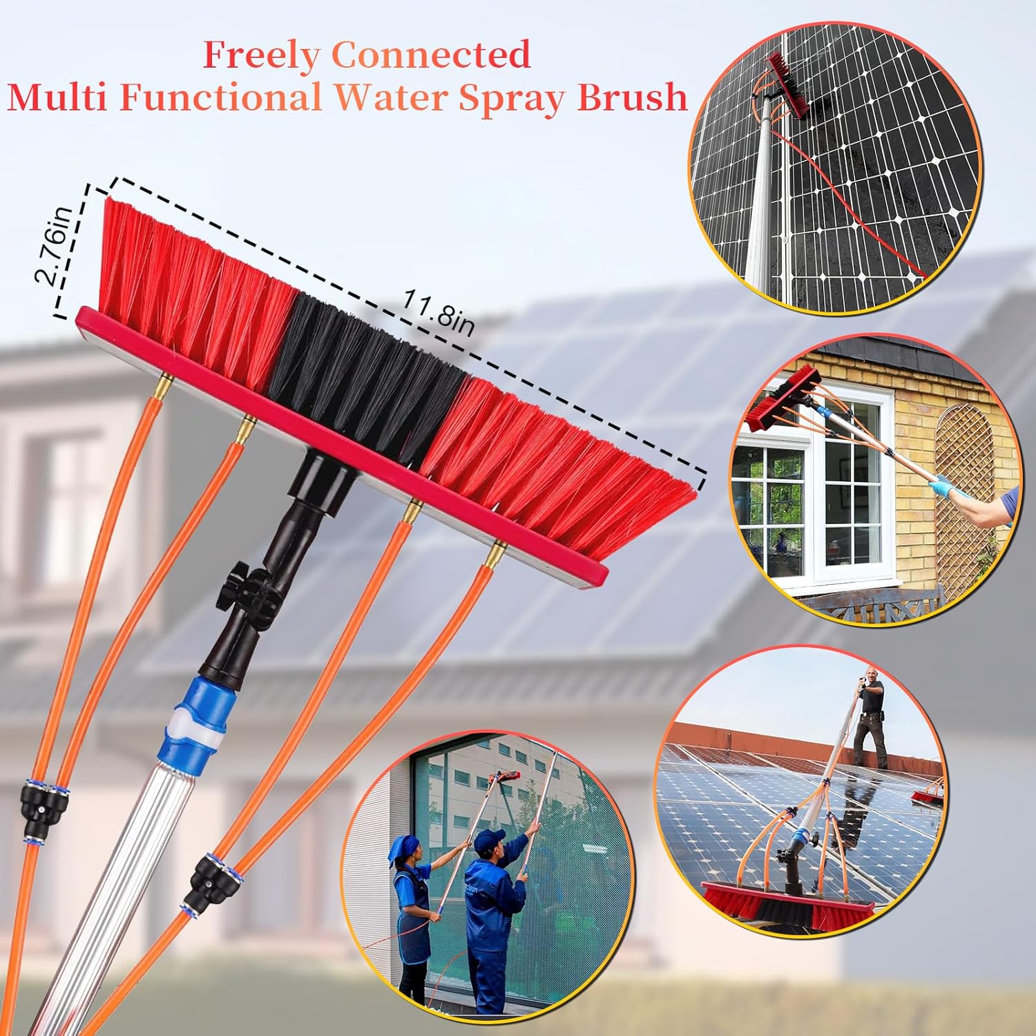 40 FT Water Fed Pole Kit Adjustable Solar Panel Cleaning Kit Cleaner Tool for Window Glass Roof Outdoor Glass Brush Window Washing Equipment (40ft)