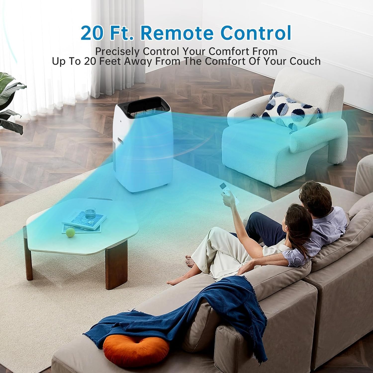 14,000 BTU Portable Air Conditioner，with Dehumidifier & Fan - Cools Rooms Up to 750 Sq.Ft | Includes Window Kit, Remote, Timer & Sleep Mode | Easy Setup，Black and While