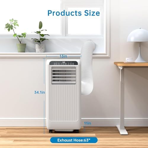 8000BTU Portable Air Conditioner, 3-In-1 Air Conditioner, Cooling Area Up to 350 Sq. Ft. Remote Control 24-Hour Timer Air Conditioner with Cooling, Dehumidifier and Fan, Bedroom/Office, White+Black