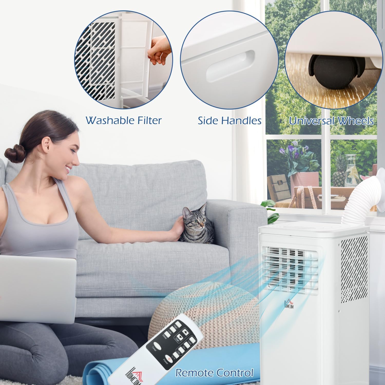 White 8,000 BTU Portable Air Conditioner & Evaporative Cooler - Cool, Dry, Fan & Sleep Modes - Easy to Use & Move