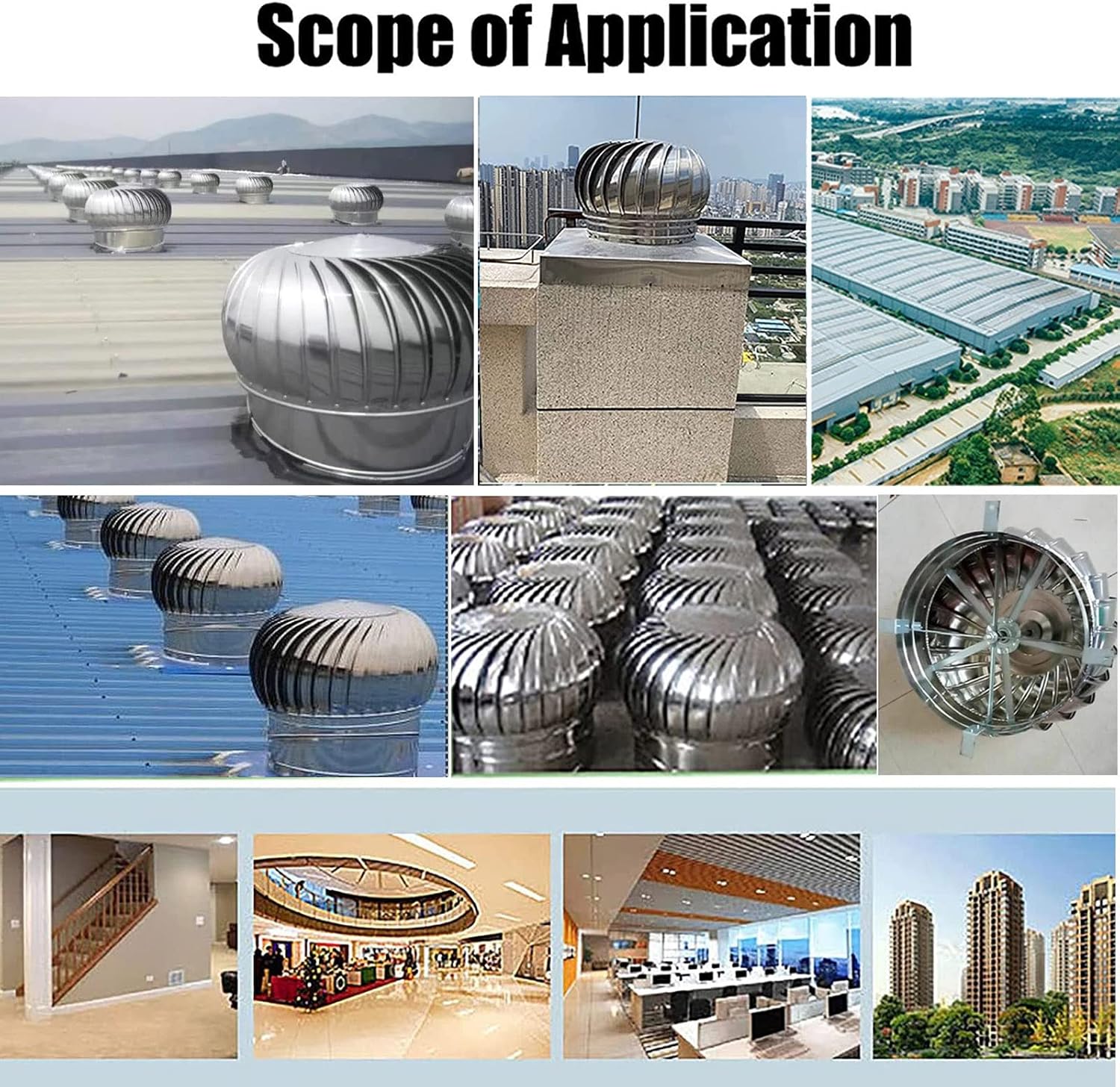 1Pcs Wind Turbines Vents, Galvanized Turbines Internally Braced Wind Turbines, 4 10 12 inch Easy to Install Unpowered Rotation Rainproof Ventilator Chimney Cap for Houses,200Mm