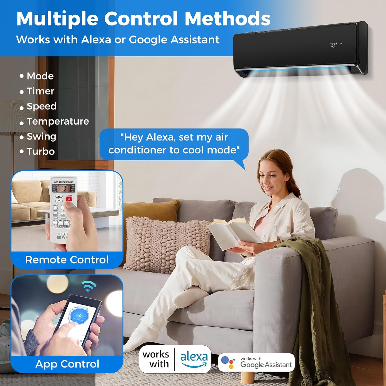 ARLIME 22000 BTU Wifi Enabled Mini Split Air Conditioner & Heater, 21 SEER2 208-230V Inverter AC Unit Cools Rooms up to 1500 Sq. Ft., Energy Efficient Split Wall AC w/Heat Pump & Installation Kit