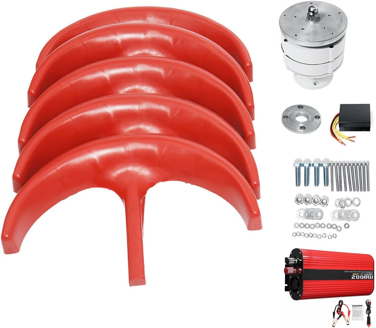 800W 5 Blade Vertical Axis Wind Turbine Kit 12V/24V Lantern Wind Turbine Generator + 2000W Inverter Free Energy Windmill Home Permanent Magnet Generator(12V)