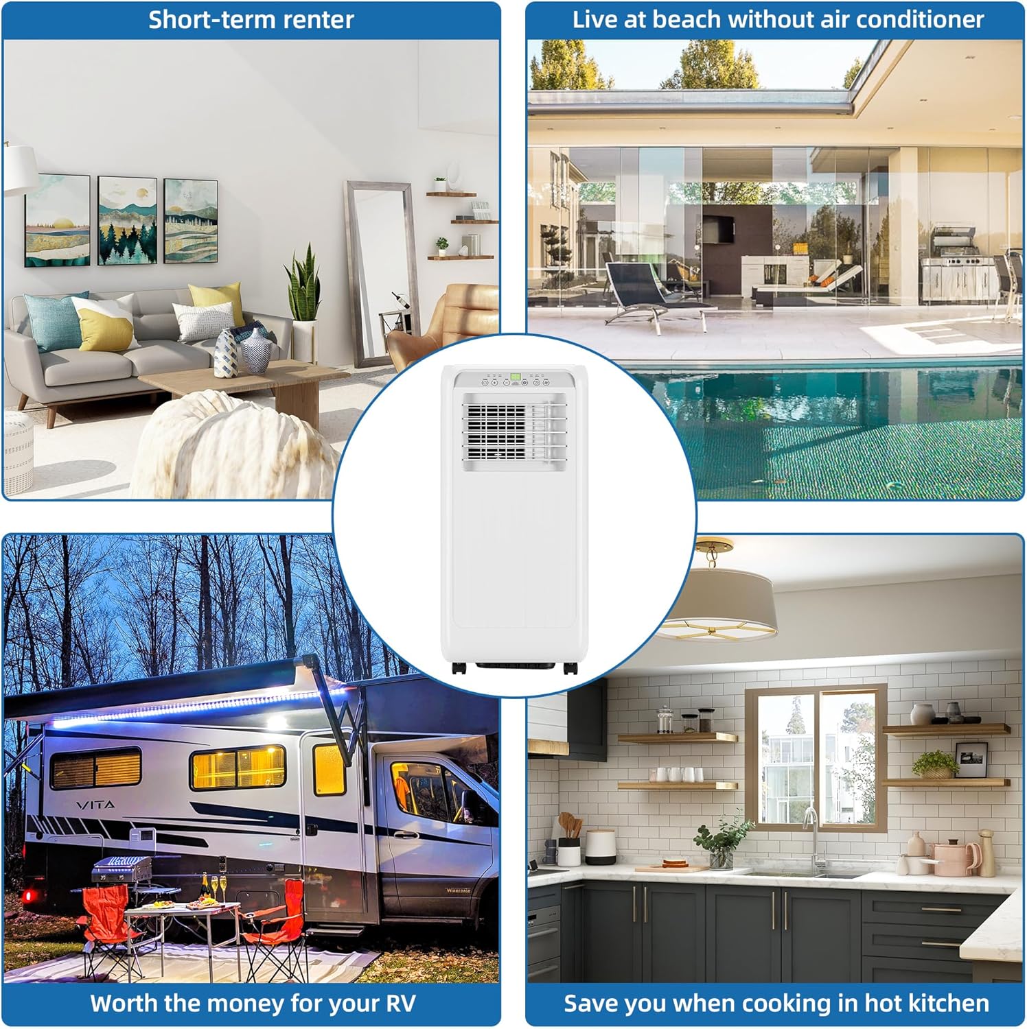 8000BTU Portable Air Conditioners, Portable Ac Unit Cools Up To 350 Sq, With Touch Remote Control, 24h Timer Air Cooler For Bedroom Office