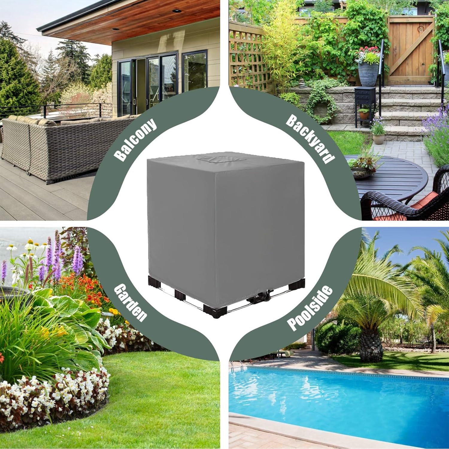 IBC Tote Cover for Outdoor Furniture, All-weather Durable Tear-resistant Sunshade Waterproof Hood for Ibc Container, Rain Barrel and Garden Water Tank, with Storage Bag(Gray,275 Gallon)