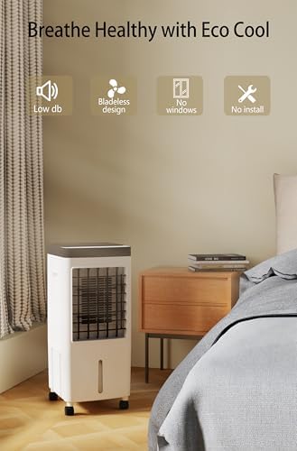 Portable Evaporative Air Cooler & Humidifier Fan, Energy Efficient Swamp Cooler with Remote, 3 Speeds, Timer - Indoor/Outdoor Cooling for Home, Room, Office (2025 Upgraded version)