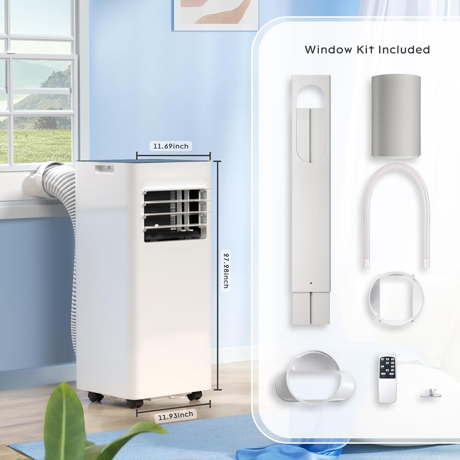 Xbeauty Portable Air Conditioner, 8000 BTU 3 Modes & Speeds with Remote Control, 24H Timer for Bedroom/Office, White