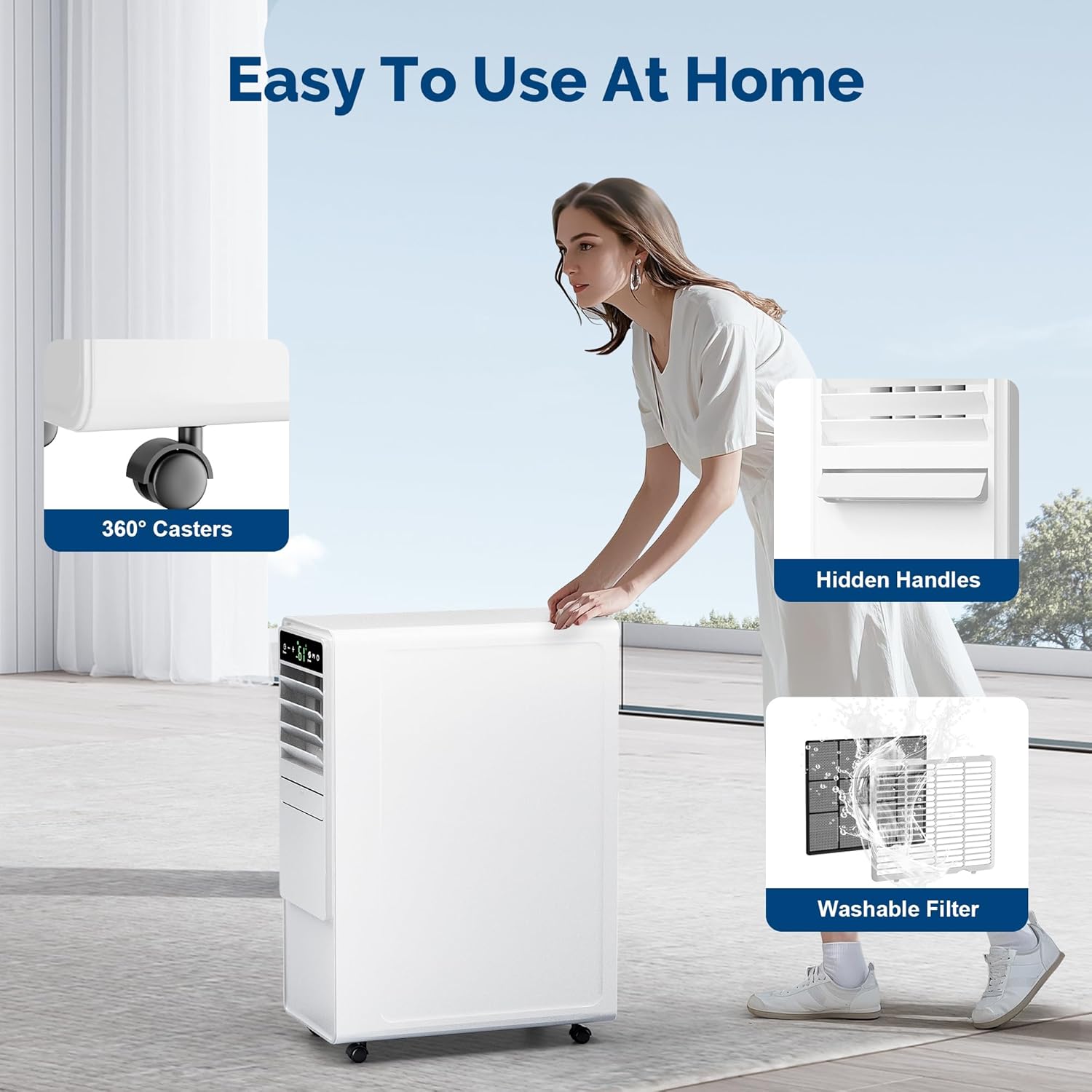 12,000 BTU Portable Air Conditioners with Digital Display, 3 IN 1 Free standing AC Unit with Dehumidifier & Fan Modes, Cools Room up to 500 sq.ft, Sleep Mode,24H Timer, Installation Kits Included