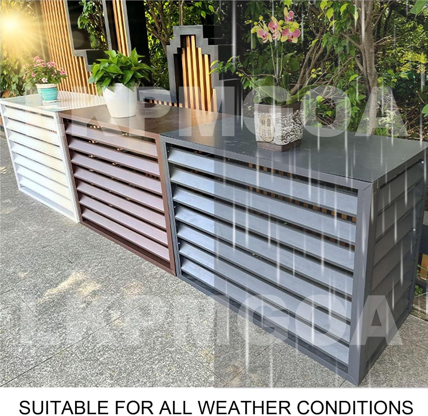 Aluminum Air Conditioner Cover, Air Conditioner Fence for Outside, Anti Theft, Noise Reduction, Wide Application, Outdoor All Weather(Brown,110cm)