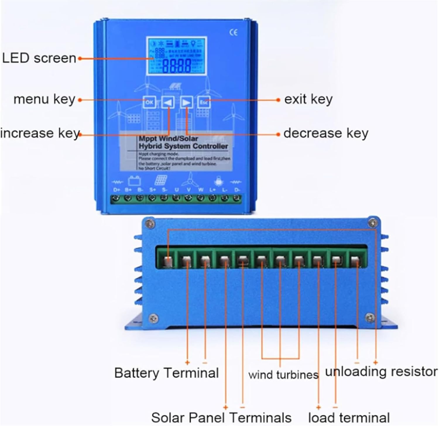 12000W Wind Solar Hybrid Charge Controller 12V 24V 48V 220V MPPT Charge Regulator with LCD Display and Dump Load for Home, Boat, Street Light,Blue,48V