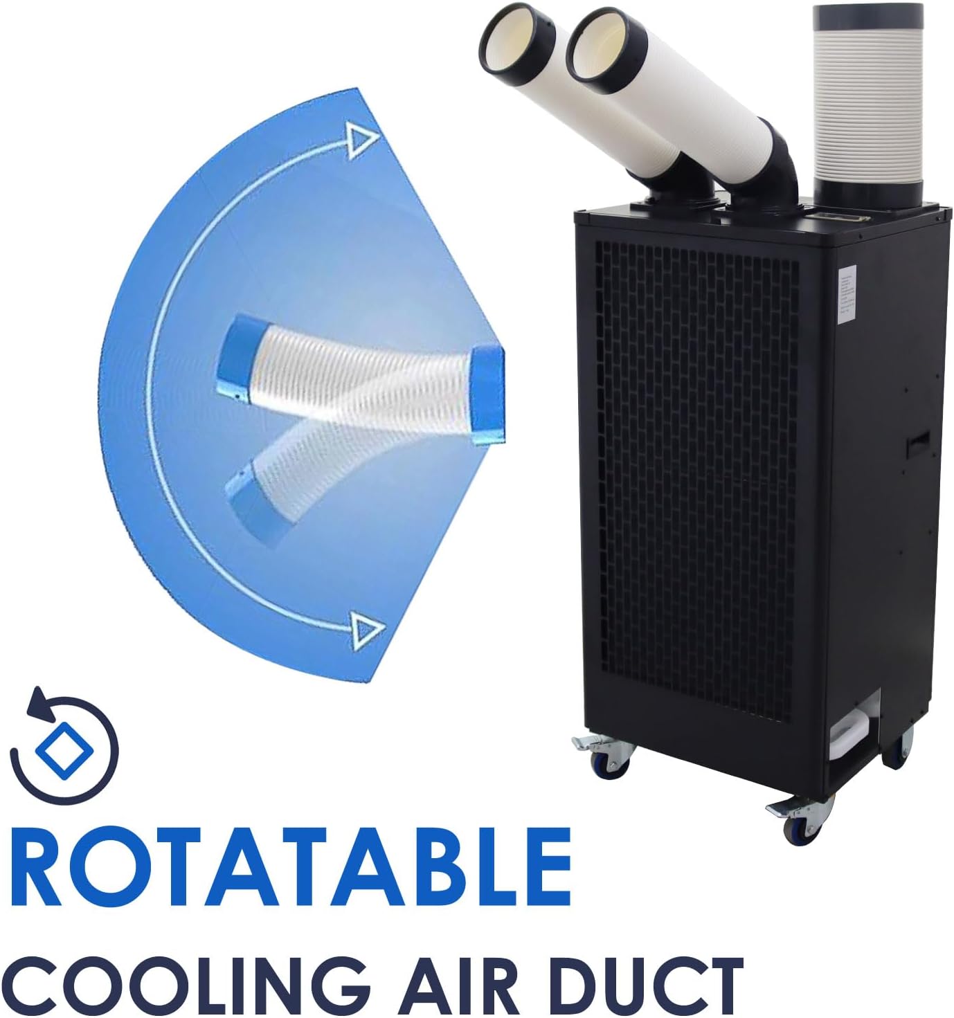 15,400 BTU Mobile Spot Cooler Double Columns Industrial Air Conditioners 780m³/h Portable Cooling Aircon for Outdoor/Indoor 220V 2100W