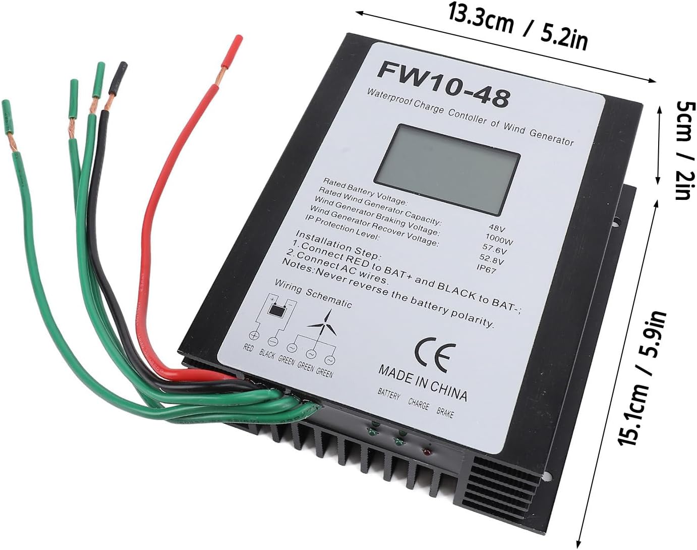 MPPT Wind Turbine Charge Controller, 48V 1000W, IP67 Aluminum Shell - Automatic Braking System, Precision Display, Ideal for Off - Grid Power