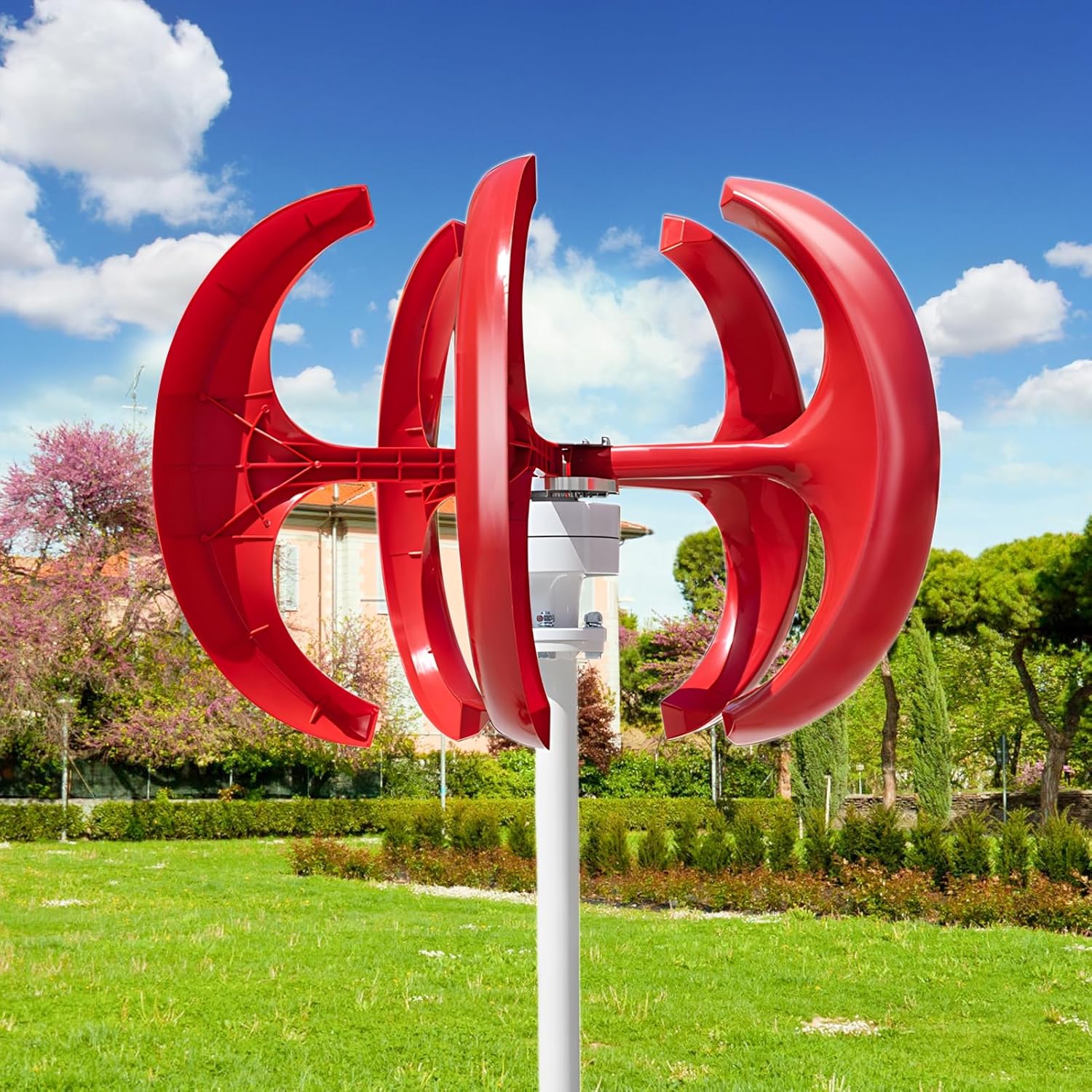 5-Blade Wind Turbines Generator,Lantern Wind Turbines Generator Kit, Electromagnetic Electricity Producer Equipment(1000W 12V/24V) Red