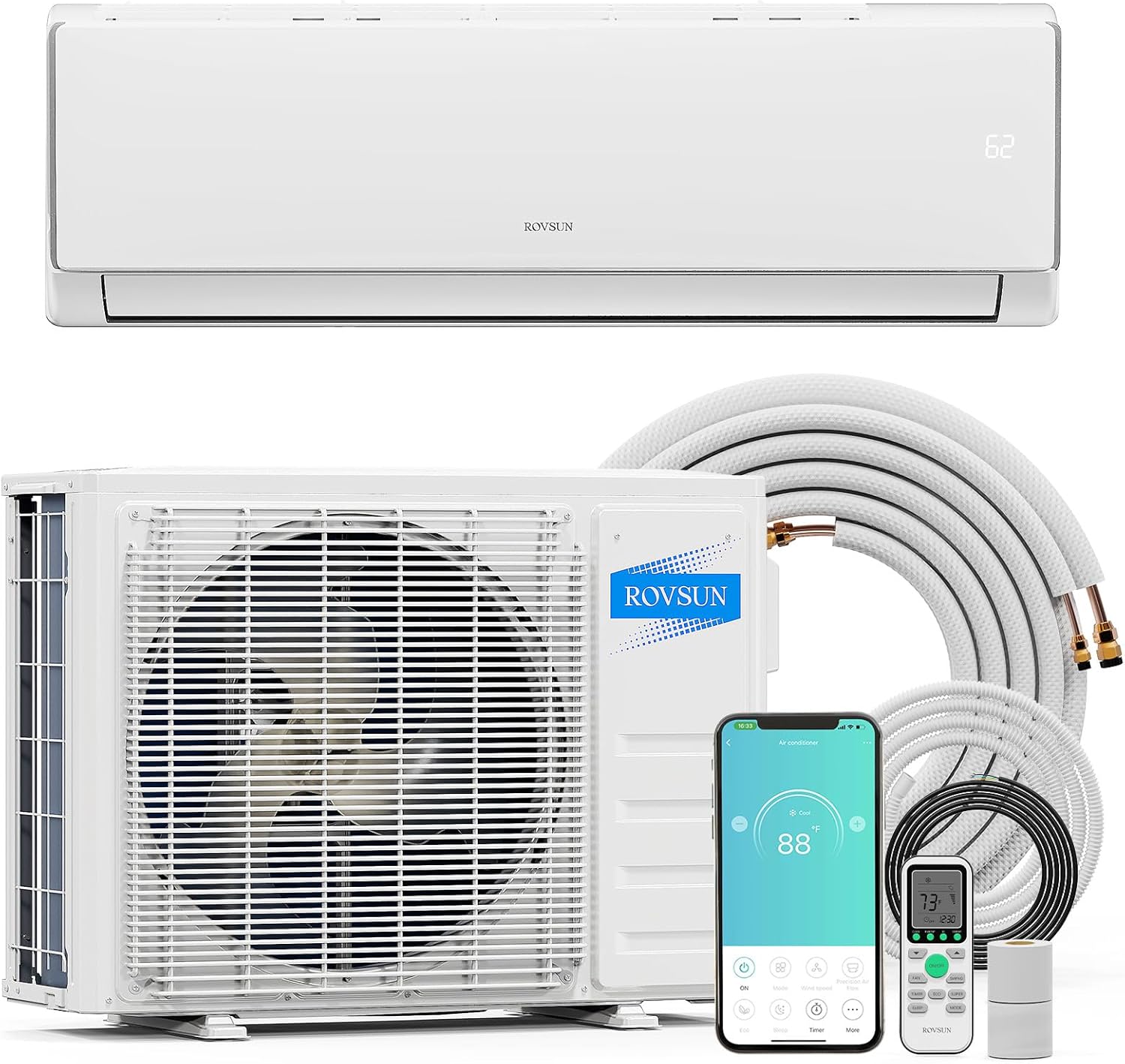 ROVSUN 17000 BTU Wifi Enabled Mini Split Air Conditioner & Heater, 17 SEER2 230V Inverter Ductless Wall AC Unit with Pre-Charged Condenser, Heat Pump & Installation Kit