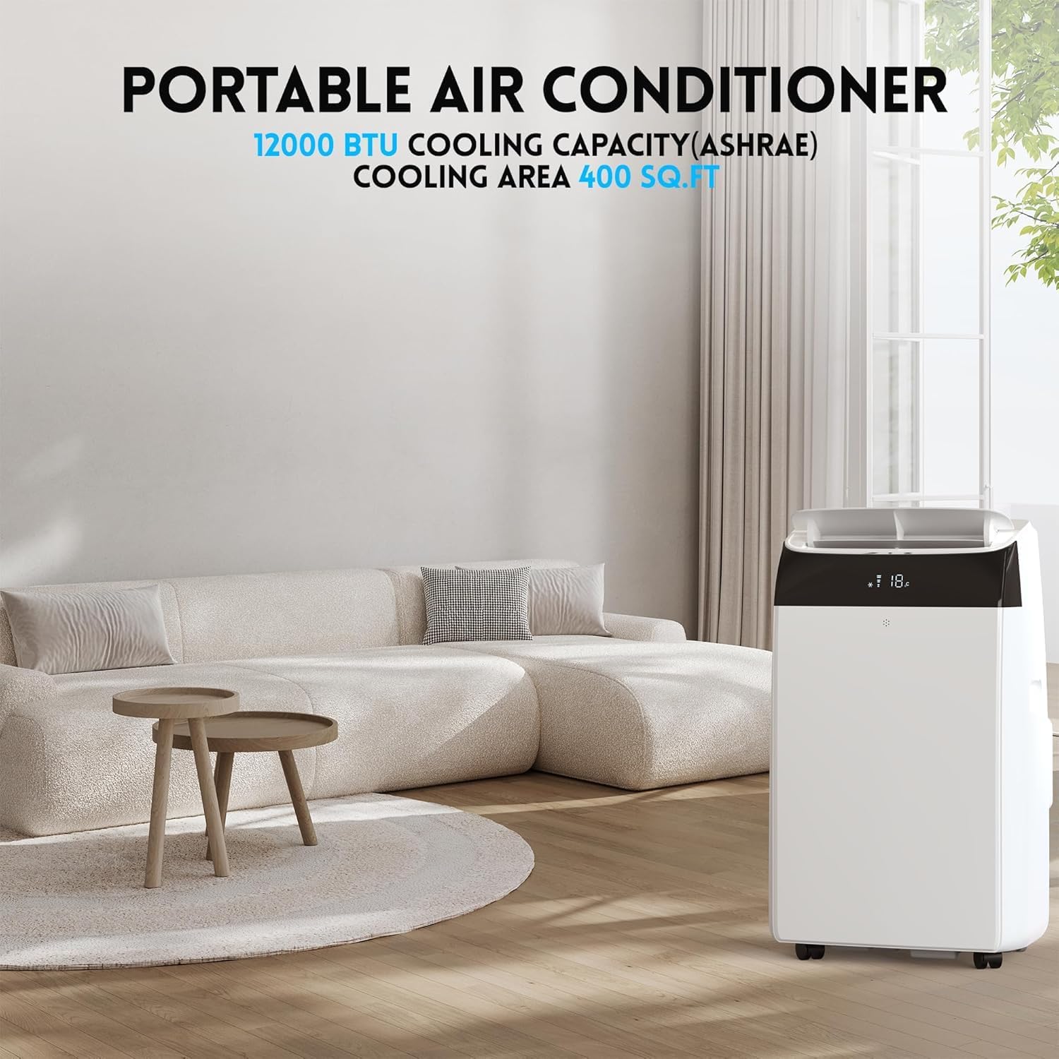 Portable Air Conditioner 12000 BTU Cools Rooms Air ConditionerUp to 500 Sq.Ft, 3 - In - 1 with Built In Dehumidifier Fan Modes, Ultra Quiet 