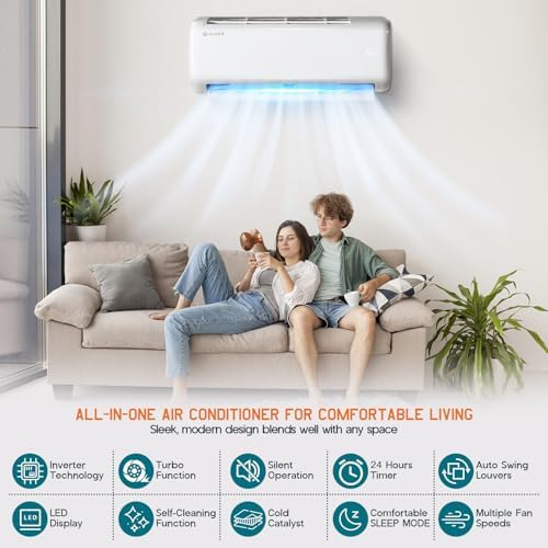 Albott 9000 BTU Mini Split Air Conditioner Heat Pump, Inverter Ductless AC, Cools up to 450 Sq. Ft, Energy-Efficient with Self-Cleaning, SEER2 18.5, 220V