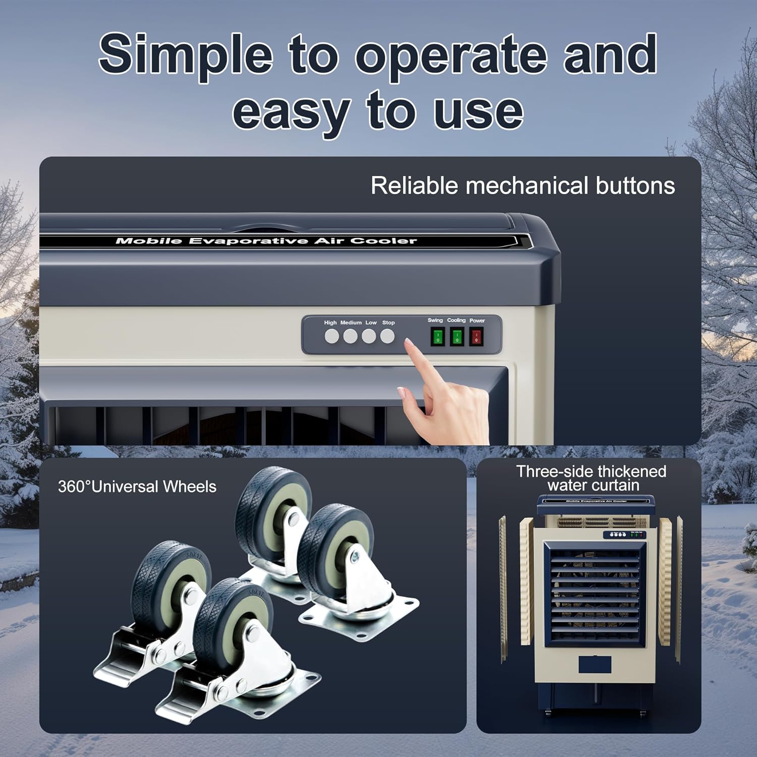 Swamp Cooler,8829 CFM Evaporative Air Cooler,36 Gal Water Tank Outdoor Air Conditioner,3 Speed,Suitable for Indoor & Outdoor Garage,Patio,courtyard,factory workshop,55inch,Blue