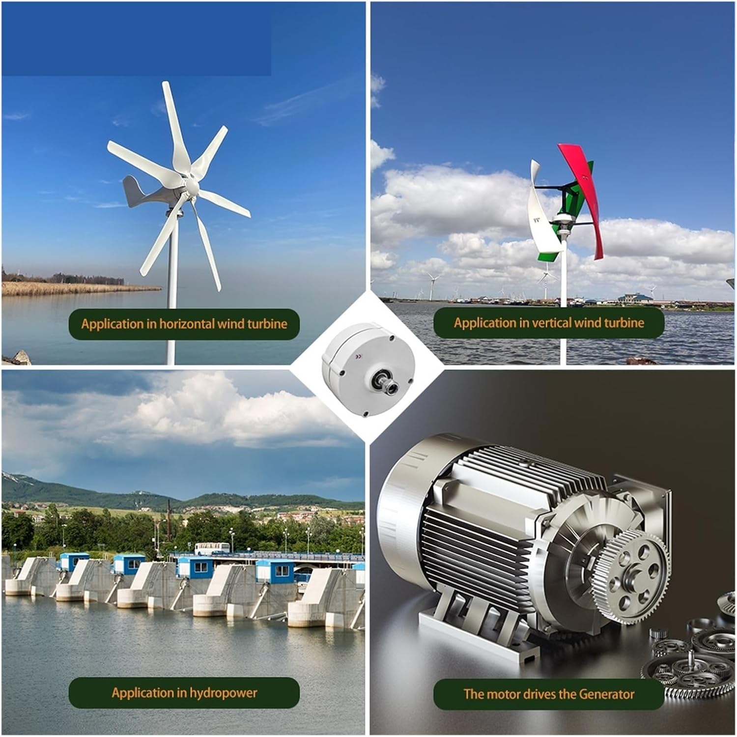 Generators 400W 600W 800W Low Speed 12V 24V 3 Phase Gearless Permanent Magnet AC Alternators for Wind Water Turbine for Home Use Industrial Energy(Without Base,24V_800W)