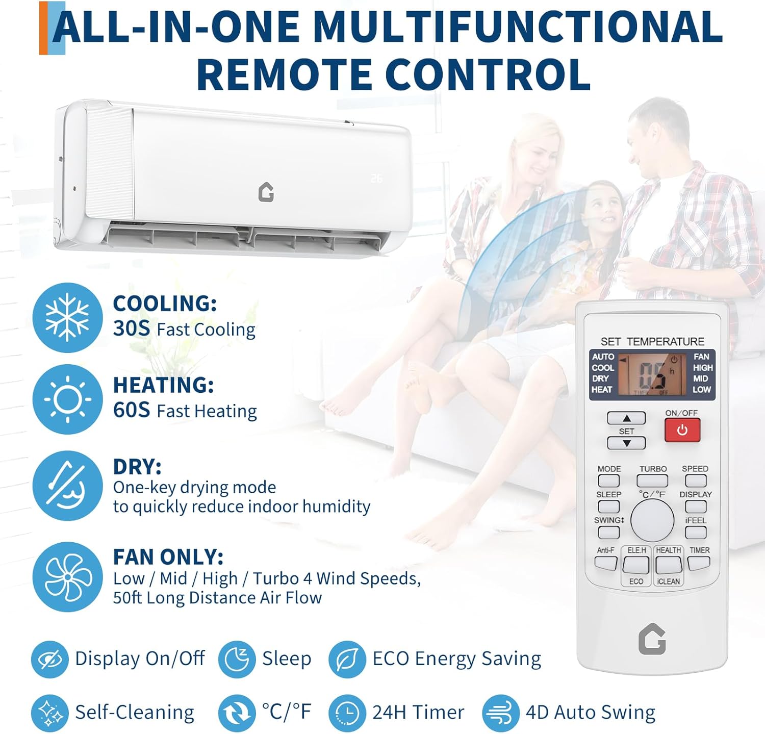 24,000 BTU Mini Split Air Conditioner with Heater, Energy Saving 21 SEER2 High-Efficiency Ductless Inverter, 230V Smart AC Unit Cools and Heats up to 1,500 Sq.Ft with WiFi and Remote Control
