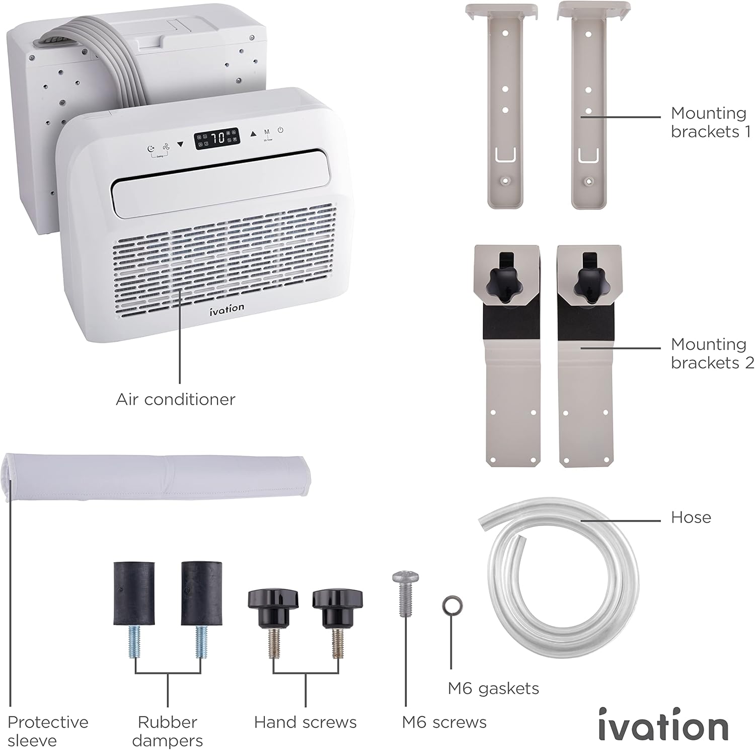Ivation 6,500 BTU Camper Air Conditioner | Portable Over-the-Window Sill AC, Fan & Dehumidifier for RV, Caravan & Motorhome | Digital Display, Temperature Control, Timer, Sleep Mode, Whisper Quiet