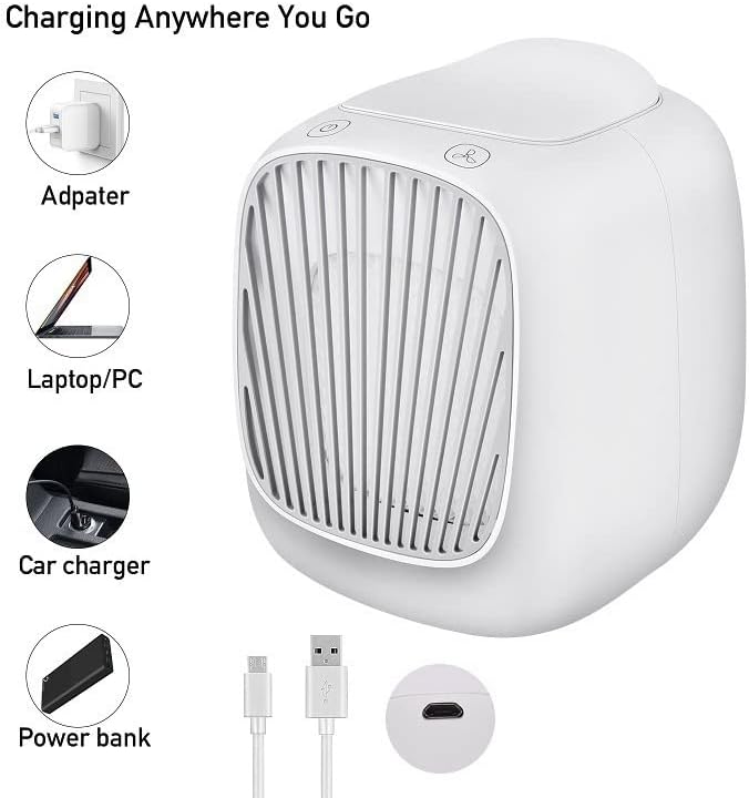 Portable Air Conditioners, Evaporative USB Personal Air Cooler, Mini Desktop Spray Fan, 3 Speeds Air Cooler Humidifier for Home, Office (Color : White)