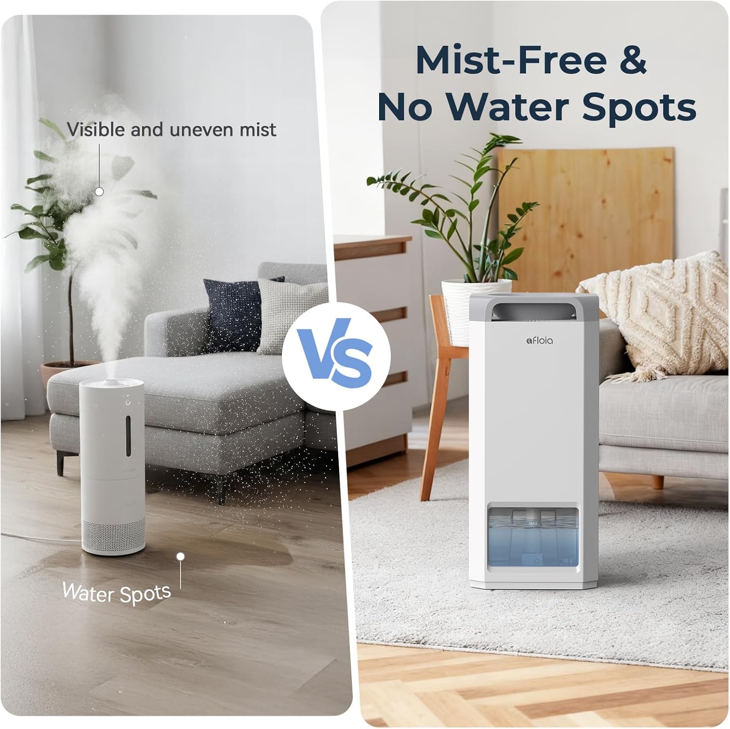 Afloia Humidifier for Bedroom Large Room - Mist Free Evaporative 2 in 1 Humidifier and Air Purifier in One Combo for Home with Top Fill 5L Tank/Humidity&Air Quality Sensor/2-24H Timer