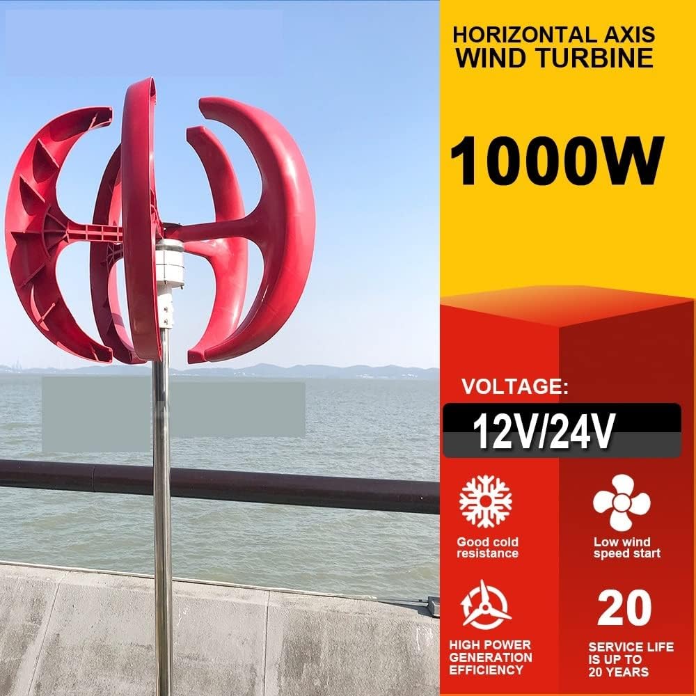 Wind Turbine, 800W Vertical Wind Turbine 12v 24V Vertical Axis Wind Generator Small Windmill Free Energy with MPPT Charging Controller(Green,Turbine ONLY_12V)