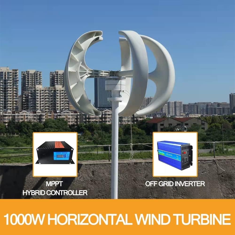 Wind Turbine, 1000W Wind Turbine 12v 24v Vertical Axies Wind Generator Small Windmill Energy with MPPT Charge Controller Homeuse(White,MPPT Controller_24V)