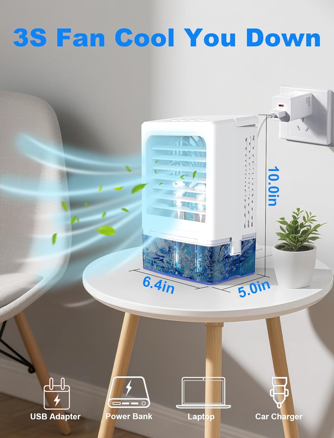 Portable Air Conditioners, 3 Wind Speeds 900 ML Water Tank Quiet Portable AC, Cool Mists Humidifier & 2/4H Timer Evaporative Air Cooler, 7 Color Light Personal Cooling Fan for Home Office Bedroom