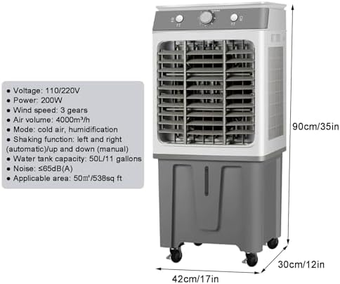 Evaporative Air Cooler, 3-in-1 Swamp Cooler, Portable Air Conditioners with Knob, 3-Speed, 11 Gal Water Tank for Home/Office/Garage/Patio