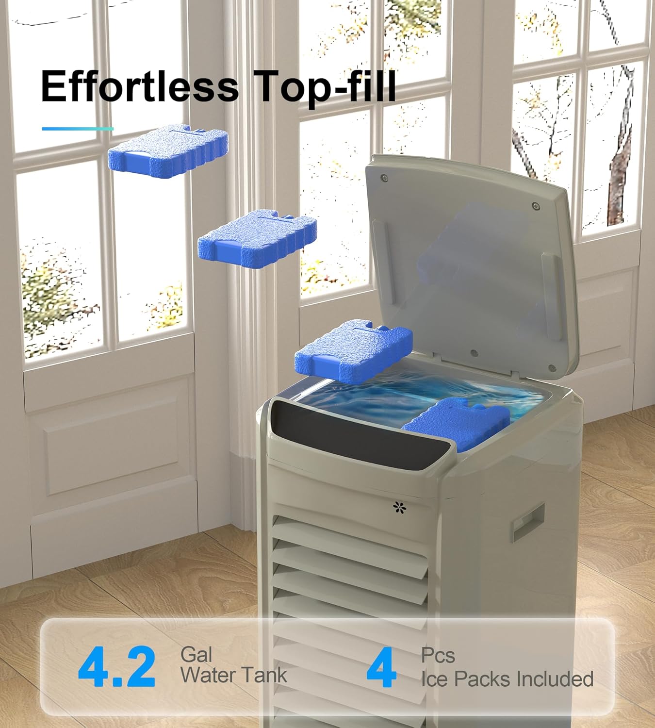 1800 CFM Swamp Cooler Air Conditioner,3-IN-1 Evaporative Air Cooler with 4.2Gal Water Tank & 4 Ice Packs,120° Swing,12H Timer,Remote,3 Modes & 3 Speeds,Air Cooler for Room Bedroom Office,Bright White