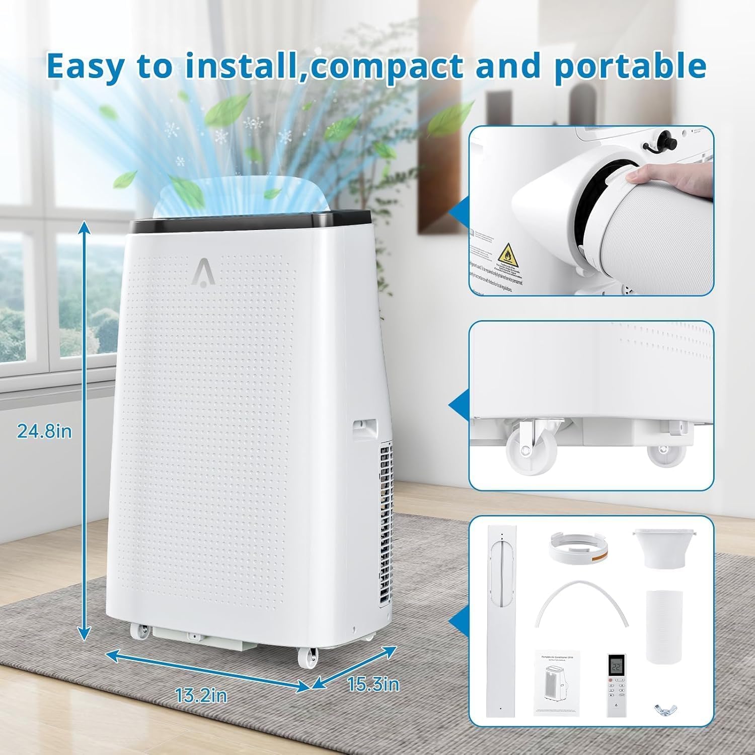 Portable Air Conditioner 14000 BTU Cools Up to 750 Sq.Ft, 3-In-1 Portable AC Unit With Dehumidifier, Fan, Cooling Mode & Window Kit, Room Air Conditioner Portable for Bedroom, Living Room, Office